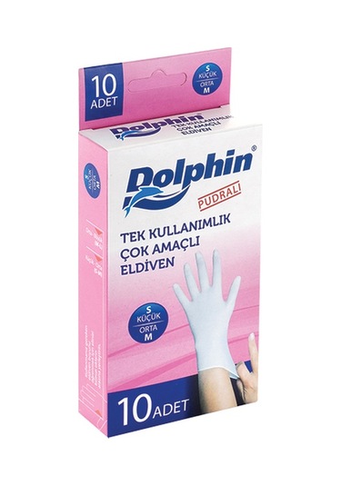 Dolphin Pudralı Lateks Tek Kullanımlık Eldiven Beyaz S-M 10 Adet