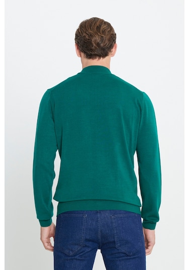 AC&Co / Altınyıldız Classics Erkek Koyu Yeşil Standart Fit Normal Kesim Yarım Balıkçı Yaka Triko 4A4923100005KYLS Koyu Yeşil
