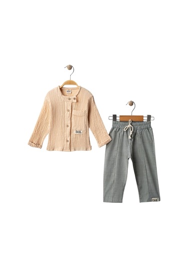 Celira Bej Müslin Gömlek Alt Dokuma Erkek Bebek Takım Bej