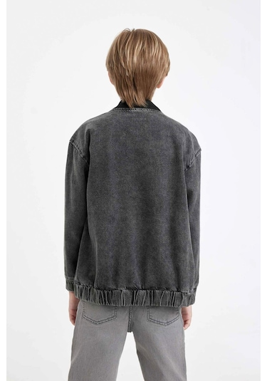 DeFacto Erkek Çocuk Kolej Yaka Fermuarlı Cepli Mevsimlik Baskılı Jean Bomber Ceket C3685A824AUNM55