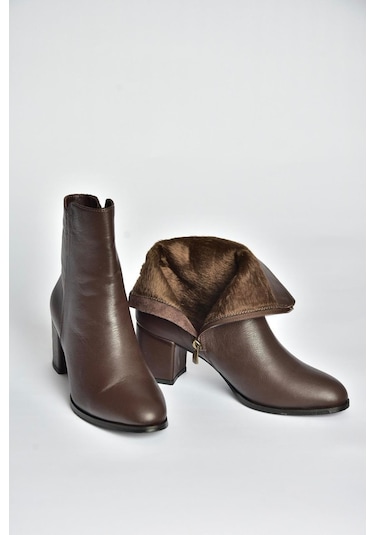 Fox Shoes V468581003 Kahverengi Hakiki Deri Kalın Topuklu Kadın Bot Kahverengi-hakiki Deri