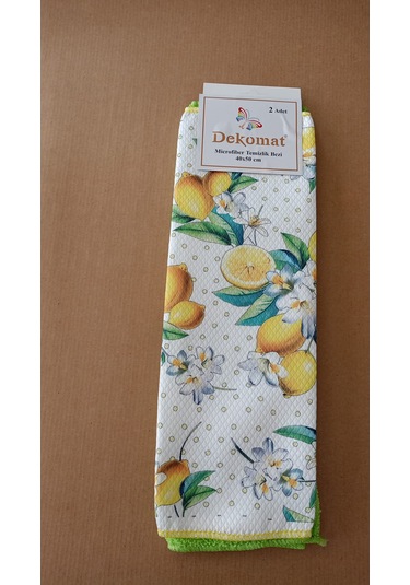 Microfiber Temizlik Bezi 40x50 Cm 2 Adet Limon Bir Adet Baskılı Bir Adet Naturel Yeşil