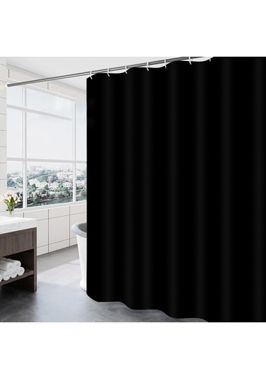 Vkemall Siyah Kalın涤纶 Banyo Perdesi - Su Geçirmez Ve Mantar Engellici, 120x180 Cm, 8 Adet Kanca İle Tamamlanmış, Özel Bölme Fonksiyonu Siyah