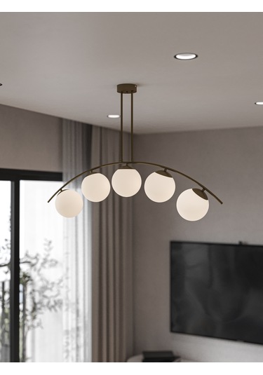 Lal Modern Eskitme 5 Li Beyaz Cam Küre Avize Yay Formlu