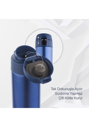 Lunetherm Sızdırmaz Vakumlu Çıft Katmanlı Çelik Termos -Saks Mavi