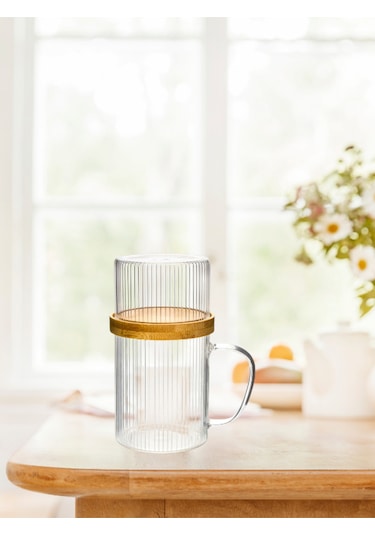 Bambu Kapaklı Sunum Seti Sunum Fanuslu Cam Kupa 300 Ml Şeffaf