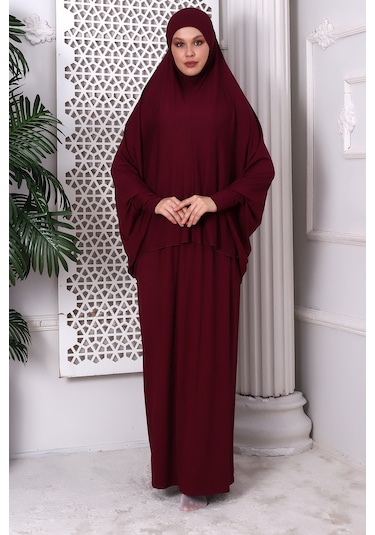 2 Parça Pratik Namaz Elbisesi 8016 Bordo