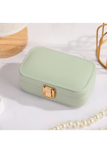 Deri Mini Seyahat Takı Bijuteri Mücevher Kutusu Organizer Düzenleyici 15cm Yeşil İthal Ürün