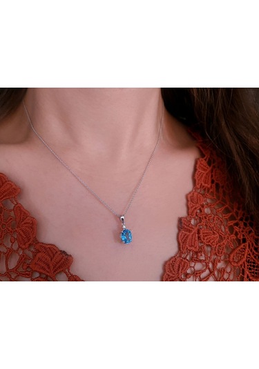 Sirius Mavi Topaz ve Pırlanta Taşlı Kolye 0804P0020