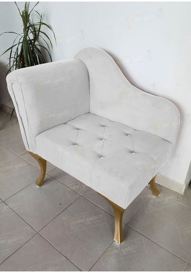 Yeni Model Tekli Köşe Koltuğu Josefin Bench Gold Ayak Beyaz