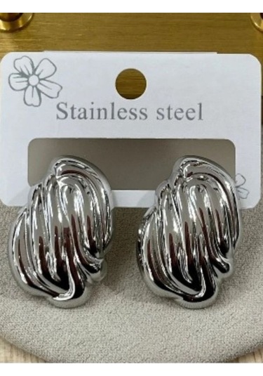 Vintage Geometrik Çelik Küpe Gümüş