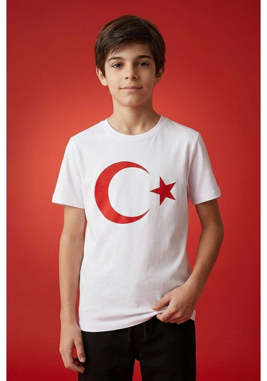 Tommy Life Beyaz Ay Yıldız Baskılı Unisex T-shirt - 11333