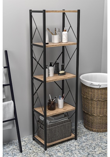 Morpanya Felixce Banyo Düzenleyici Banyo Dolabı Çok Amaçlı Dolap 5 Katlı Metal Mutfak Düzenleyici Ceviz