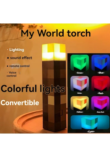 Springsun Minecraft Piksel Stili Şarjlı Fener, Kumandalı Torç, 3w Beyaz Işık, Çocuklar İçin Led Gece Lambası Sarı