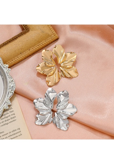 Moveevo Gümüş Kaplama Gül Yaprağı Desenli Asimetrik Akşam Giyimi Küpe, Doğal Aventürin Taşı, Kadınlar İçin Modern Takı, 50x25 Mm, 18g Gold