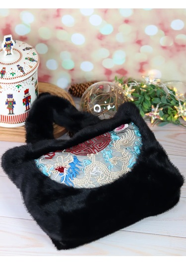 Tigada Nakışlı Peluş Tüylü Çanta 275003354 Siyah