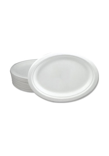 Roll-up Nature Ekolojik Karton Kağıt Tek Kullanımlık Oval Tabak - 20x26 Cm. - 25 Adetlik 1 Paket Beyaz