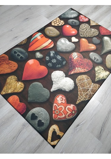 FOTO BASKILI HALI ARTİST KALP 120X180 CM Antrasit - Turuncu