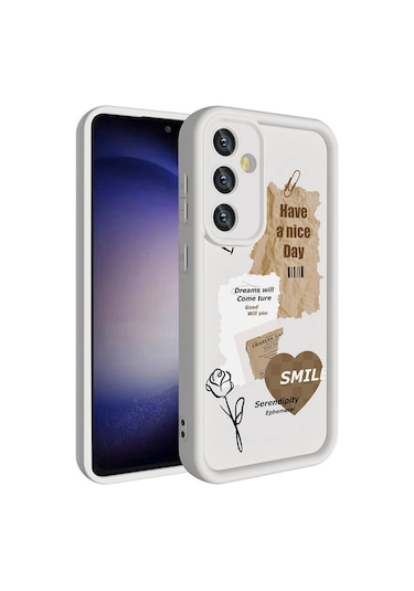 Galaxy Uyumlu S23 Fe Kılıf Kamera Korumalı Baskılı Arka Yüzey Tchs Klas Kapak - Açık Kahve Açık Kahve