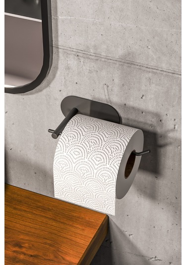 Paslanmaz Çelik Mat Siyah Tuvalet Kağıtlığı Yapışkanlı Sistem