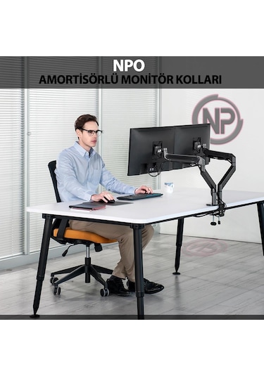 Npo Std7080S 10"-27" Amortisörlü Vesa Monitör Tutucu Çift Kol
