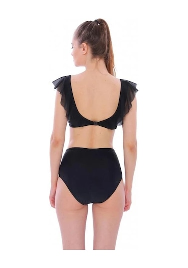 Markahit Argisa Düz Fırfırlı Yüksek Bel Yeni Bikini Siyah