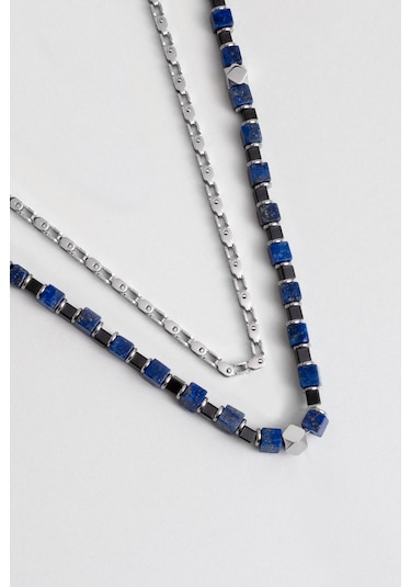 So Chic Lapis Taşlı 55 Cm Çelik Çoklu Erkek Kolye Lacivert