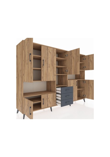 Hyperion Dolap 13 Raflı 3 Çekmeceli 9 Kapaklı 220x44x163 Çam-çam/ Çam-çam/antrasit