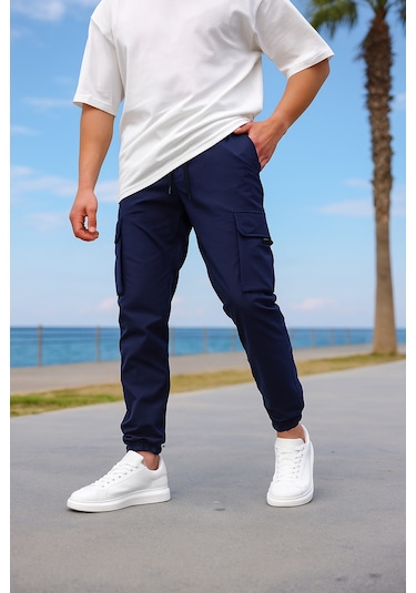 Kargo Cepli Paraşüt Kumaş Lacivert Renk Erkek Pantolon-1820 Lacivert