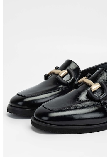 Tamer Tanca Kadın Hakiki Deri Siyah Rugan Loafer Ayakkabı 961 2301 Bn Ayk Sk23/24 Sıyah Krsk Rgn Siyah