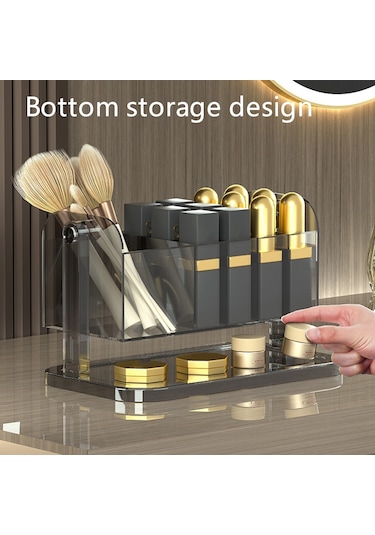 Cbtx Pet Ruj Saklama Kutusu Çok Izgaralı Tuvalet Masası Makyaj Fırçası Dudak Sır Şeffaf Organizatör - Şeffaf Gri
