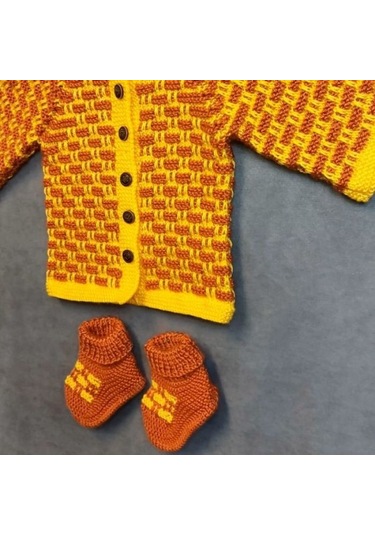 Uretti - Talia 8659 6719 El Örgüsü Erkek Çocuk Hırka - Patik Set - 2 Yaş Sarı