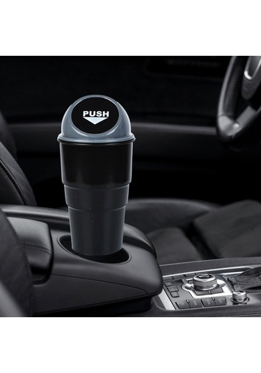 Suntek Genel Araba Bardak Tutucu Kapaklı Çöp Kovası Gri