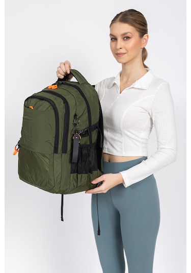 Fermuarlı Geniş Bölmeli Spor & Okul Sırt Çantası Hafif, Ergonomik Ve Dayanıklı Tasarım - Haki Haki