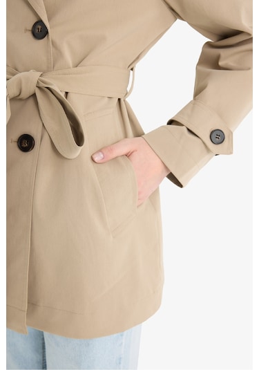 Defacto Regular Fit Kemerli Düğmeli Cepli Trençkot E8583ax25aubg501 Bej