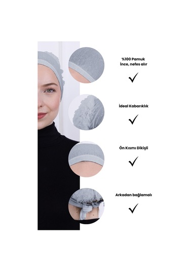 Fırfırlı Önden Dikişli Penye Bone - Kadın Tesettür Bağlamalı Topuz İç Bone-açık Gri Açık Gri