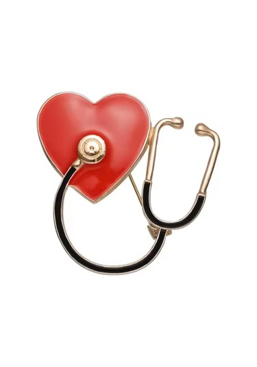 Steteskop Ve Kalp Desenli Medikal Broş P0690 Çok Renkli