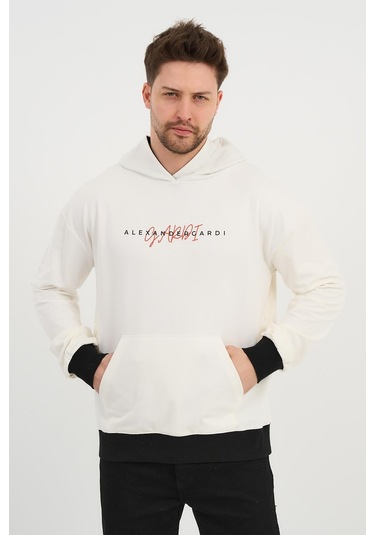 Alexandergardı Özel Unisex Baskılı Kapüşonlu Kanguru Cepli Sweatshirt Unx-0017602 Ekru