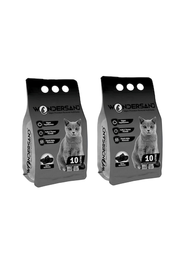 Wondersand Aktif Karbon Süper Premium Bentonit Kedi Kumu 2 x 10 L