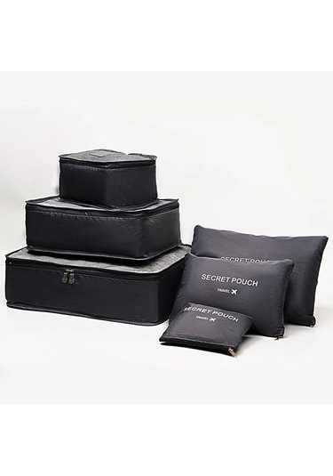 Sunshine011 6'lı Seyahat Saklama Çantası Seti, Siyah Hafif Kıyafet Koruma Düzenleyici Siyah