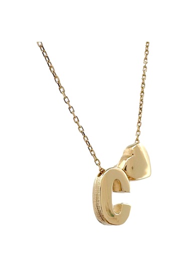 Altın Nesil - 14 Ayar C Harfli Kalpli Hayalet Zincir Altın Kolye