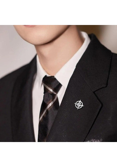Gümüş Yıldız Broş Erkek Takım Elbise Broş Gömlek Yaka Düğmesi Butik Takılar Broş Takı Moda Kişilik Rozeti Anti-ışık Düğmeleri Gümüş