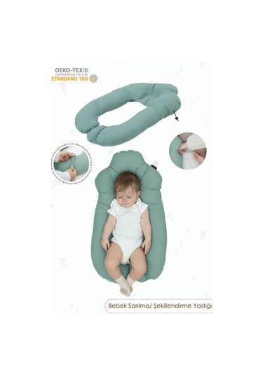 Mordesign Moresleep 2'si 1 Arada Bebek Sarılma Ve Şekillendirme Yastığı, Düz Kafa Yastığı,pamuklu,uyku Yastığı Yeşil Zg10194-6