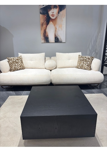 Most Lignum Mermer Görünümlü %100 Mdf Orta Sehpa 80x80 Cm Ahşap Siyah - Safir Meşe