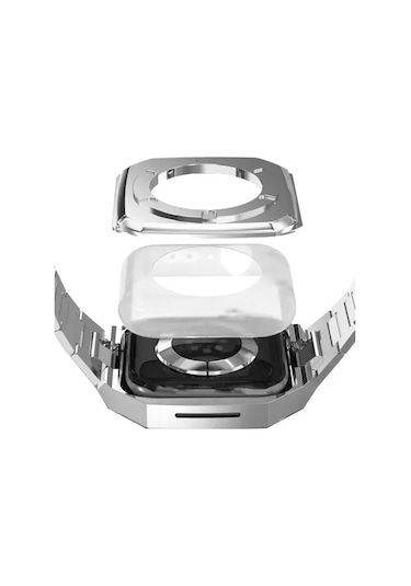 Newface Apple Watch Uyumlu 45mm Metal Petek Kasalı Kordon - Gümüş