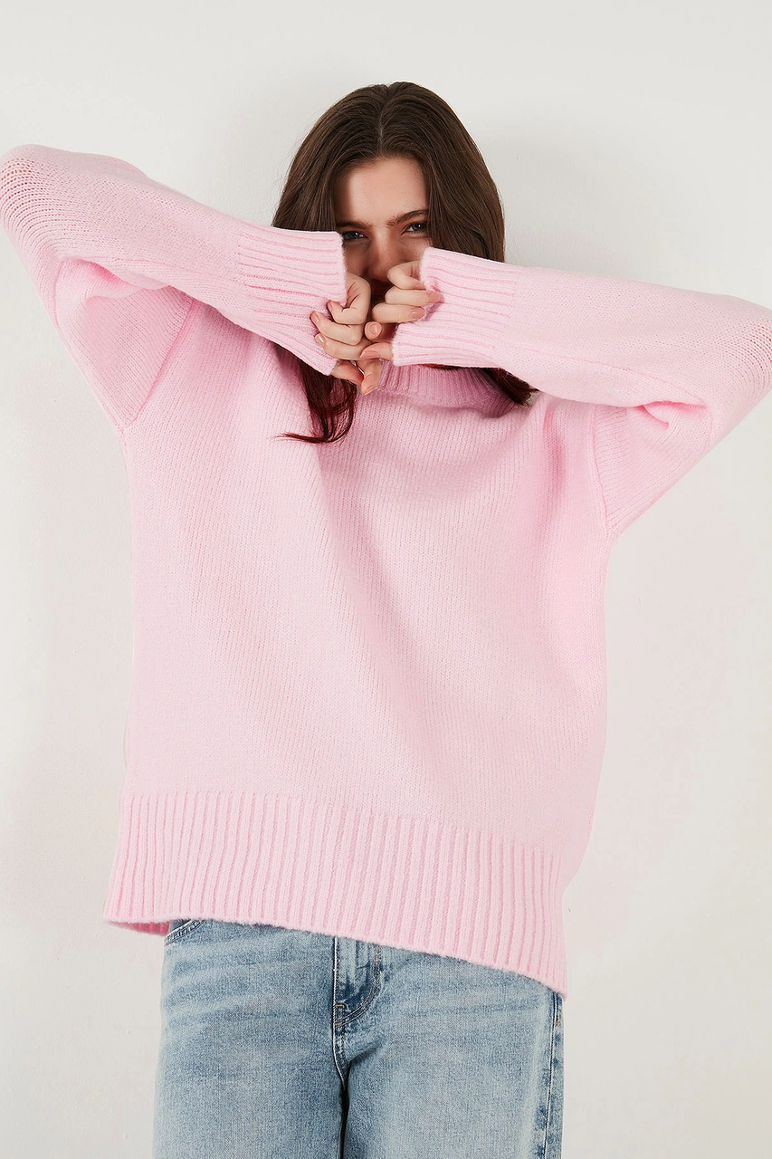 Lela Regular Fit Bisiklet Yaka Basic Triko Bayan Kazak 4616213 Toz Pembe