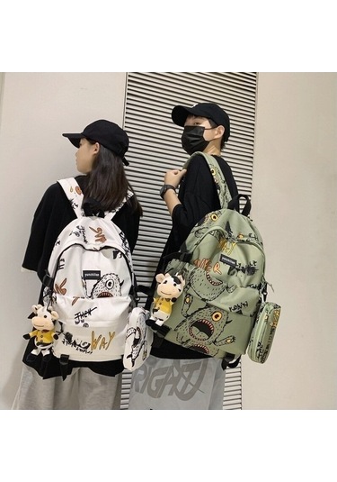 Genç Erkekler İçin Şık Ve Dayanıklı Ortaokul Lise Öğrenci Sırt Çantası - Büyük Kapasiteli Grafik Tasarımlı Moda Trendi Okul Ve Seyahat Çantası Beyaz