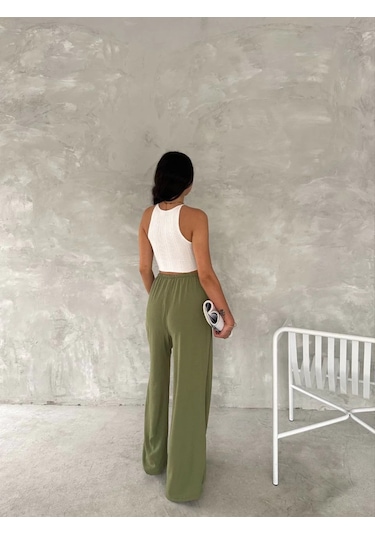 Tarzyeri Kadın Ayrobin Oversize Kadın Pantolon - Mint Yeşili Beyaz