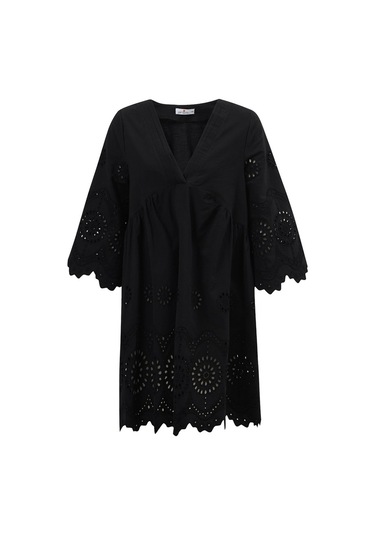 Peraluna Hiromi Dress %100 Pamuk 3/4 Kol Diz Hizası Yazlık Kadın Siyah