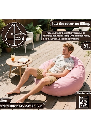 Fochsia Pembe Xl 9 Renk Seçenekli Outdoor Bean Bag Sandalye Yan Cep Çantalı Taşınabilir Pembe